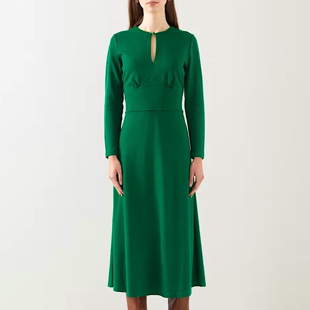 LK Bennett Emerald Green Long Sleeve Midi Dress